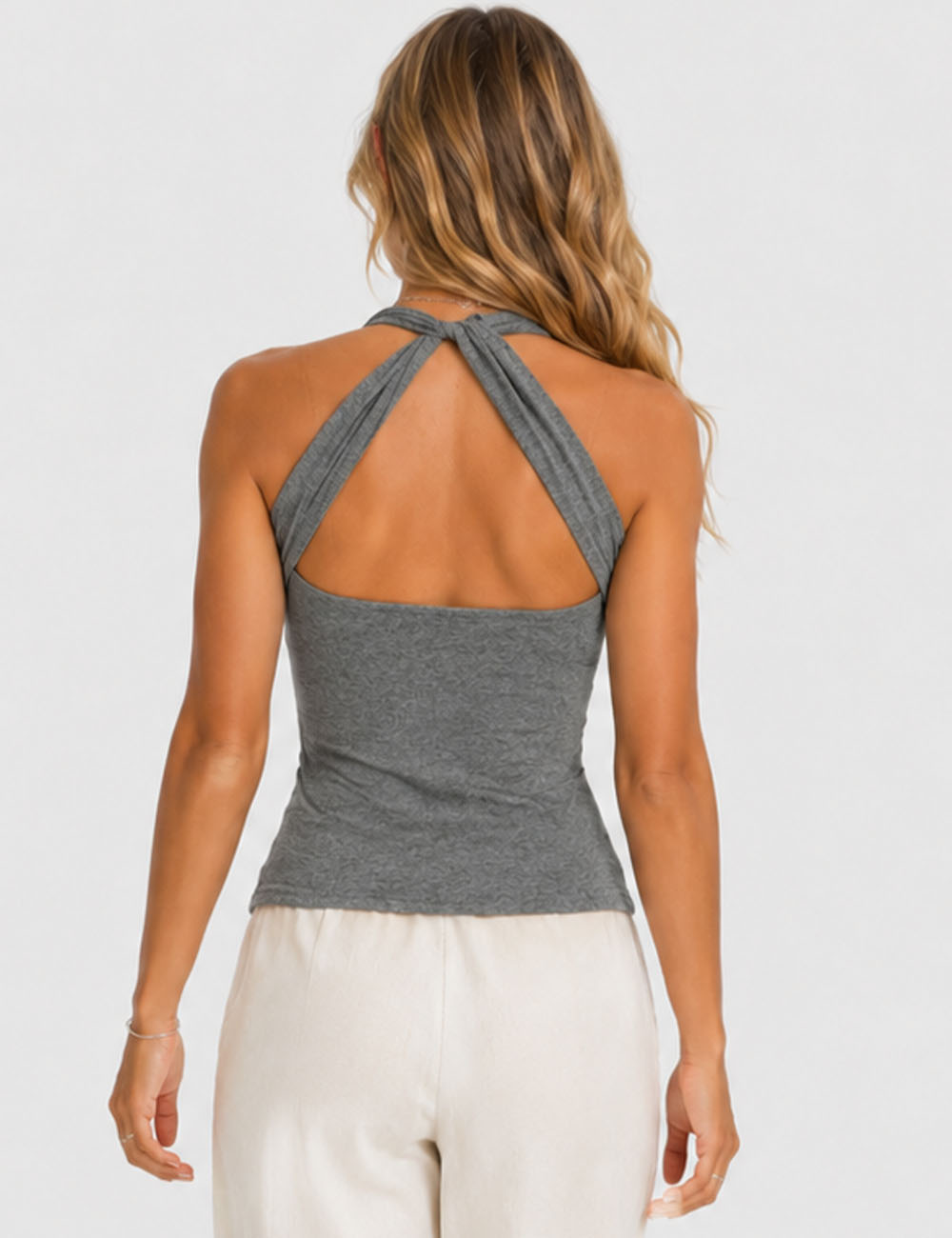 Ladies Chic Metal Stud Halter Neck Sleeveless Top