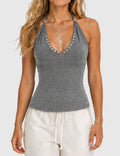 Ladies Chic Metal Stud Halter Neck Sleeveless Top