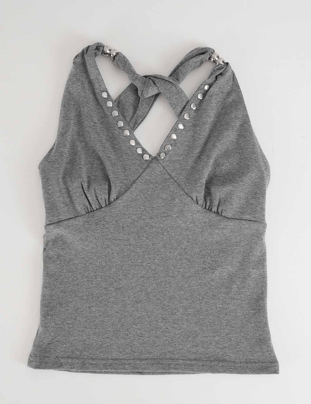 Ladies Chic Metal Stud Halter Neck Sleeveless Top