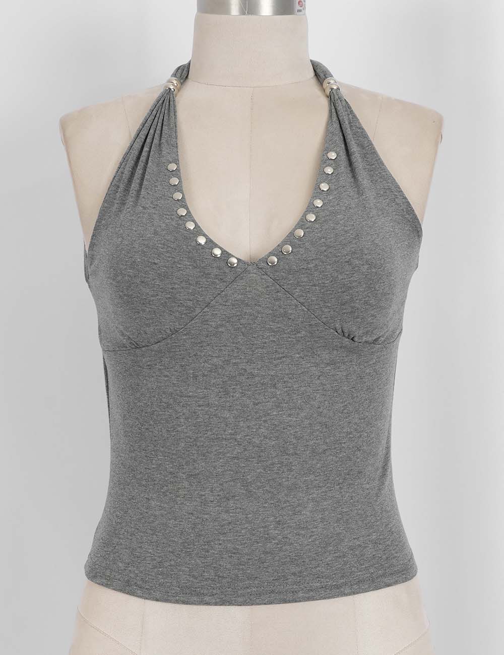 Ladies Chic Metal Stud Halter Neck Sleeveless Top