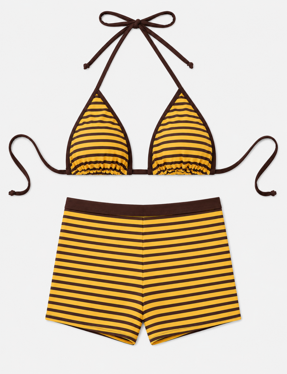 Ladies Simple Stripe Back Tie Halter Triangle Bikini Set