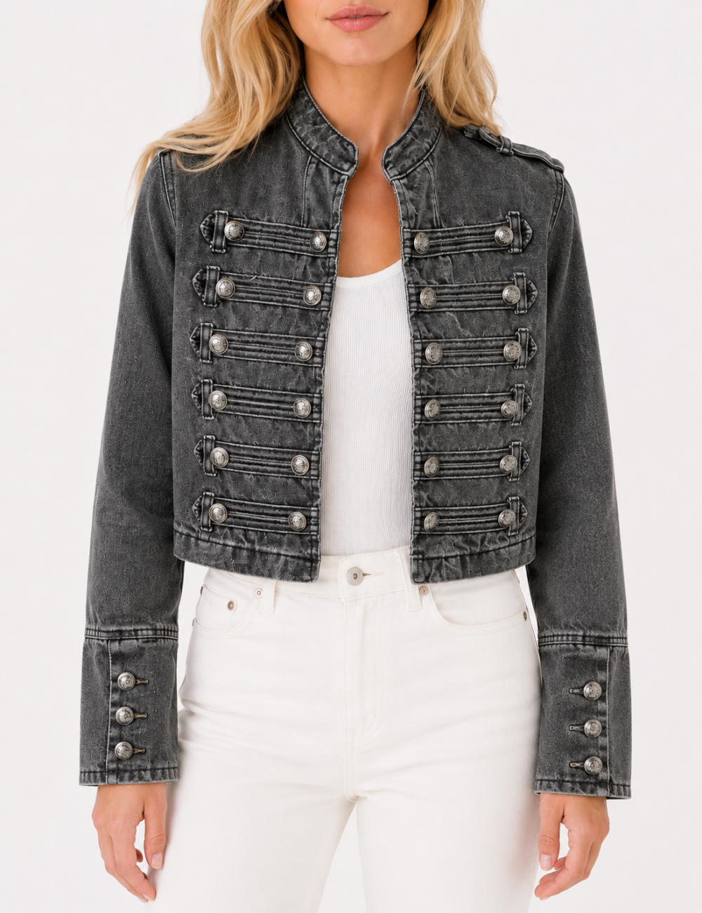 Ladies Casual Button Front Long Sleeves Denim Jacket
