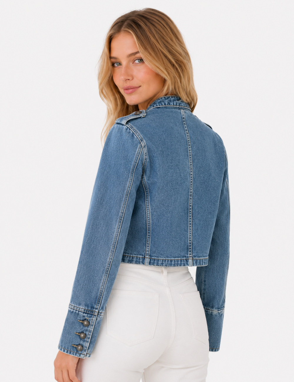 Ladies Casual Button Front Long Sleeves Denim Jacket
