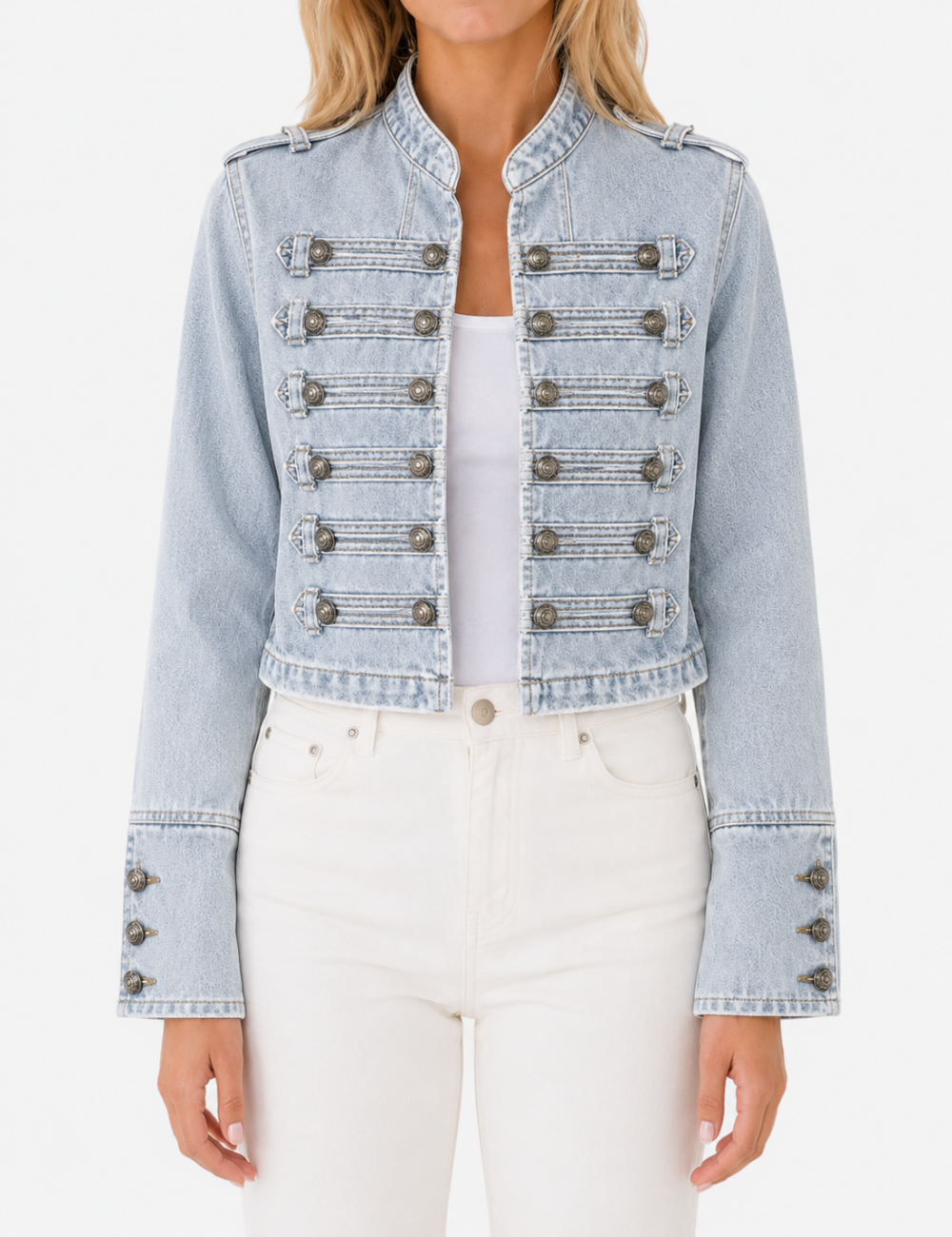 Ladies Casual Button Front Long Sleeves Denim Jacket