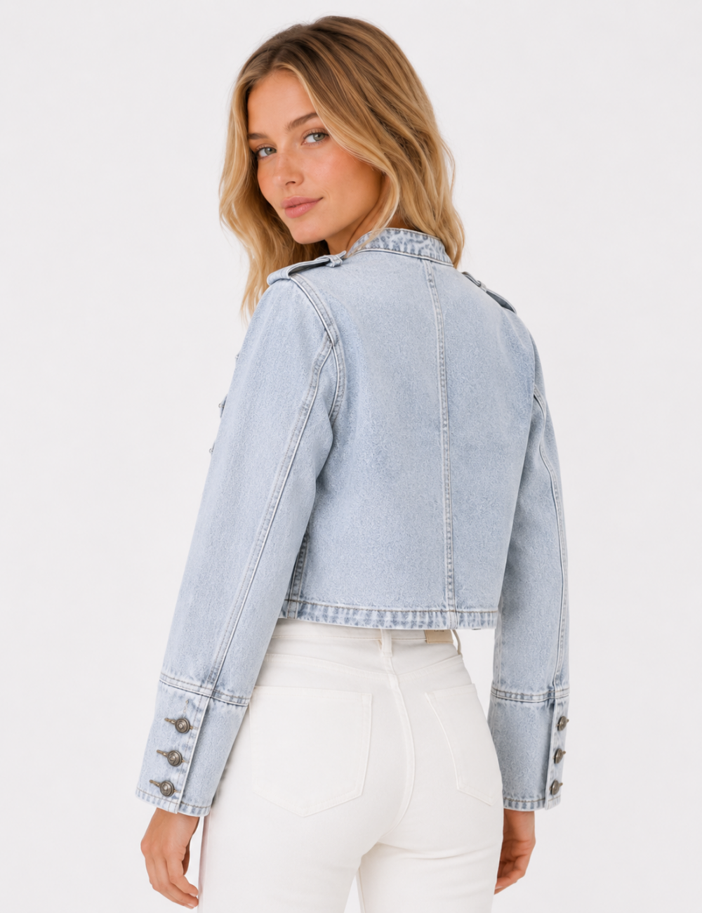 Ladies Casual Button Front Long Sleeves Denim Jacket