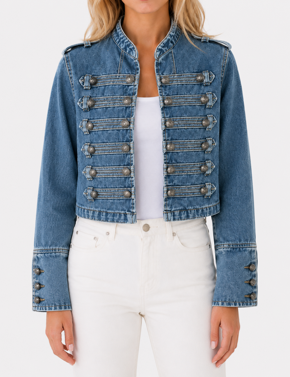 Ladies Casual Button Front Long Sleeves Denim Jacket