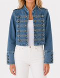 Ladies Casual Button Front Long Sleeves Denim Jacket
