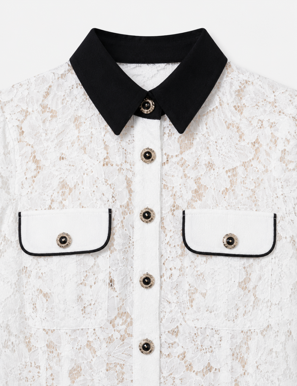 Ladies Chic Shirt Collar Lace Hollow-Out Short Sleeves Mini Dress