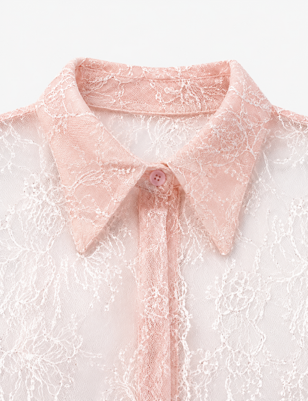 Ladies Chic Sheer Lace Shirt Collar Flared Sleeves Ruffle Blouse