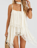 Ladies Lace Trim Irregular Layered Hem Cami Top