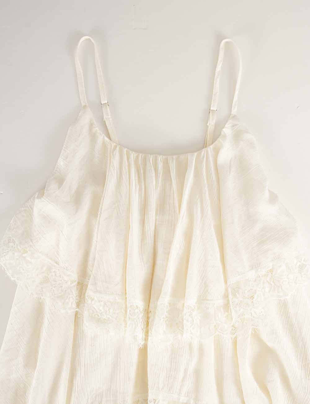 Ladies Lace Trim Irregular Layered Hem Cami Top
