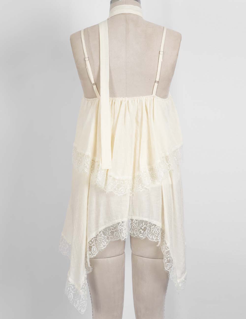Ladies Lace Trim Irregular Layered Hem Cami Top
