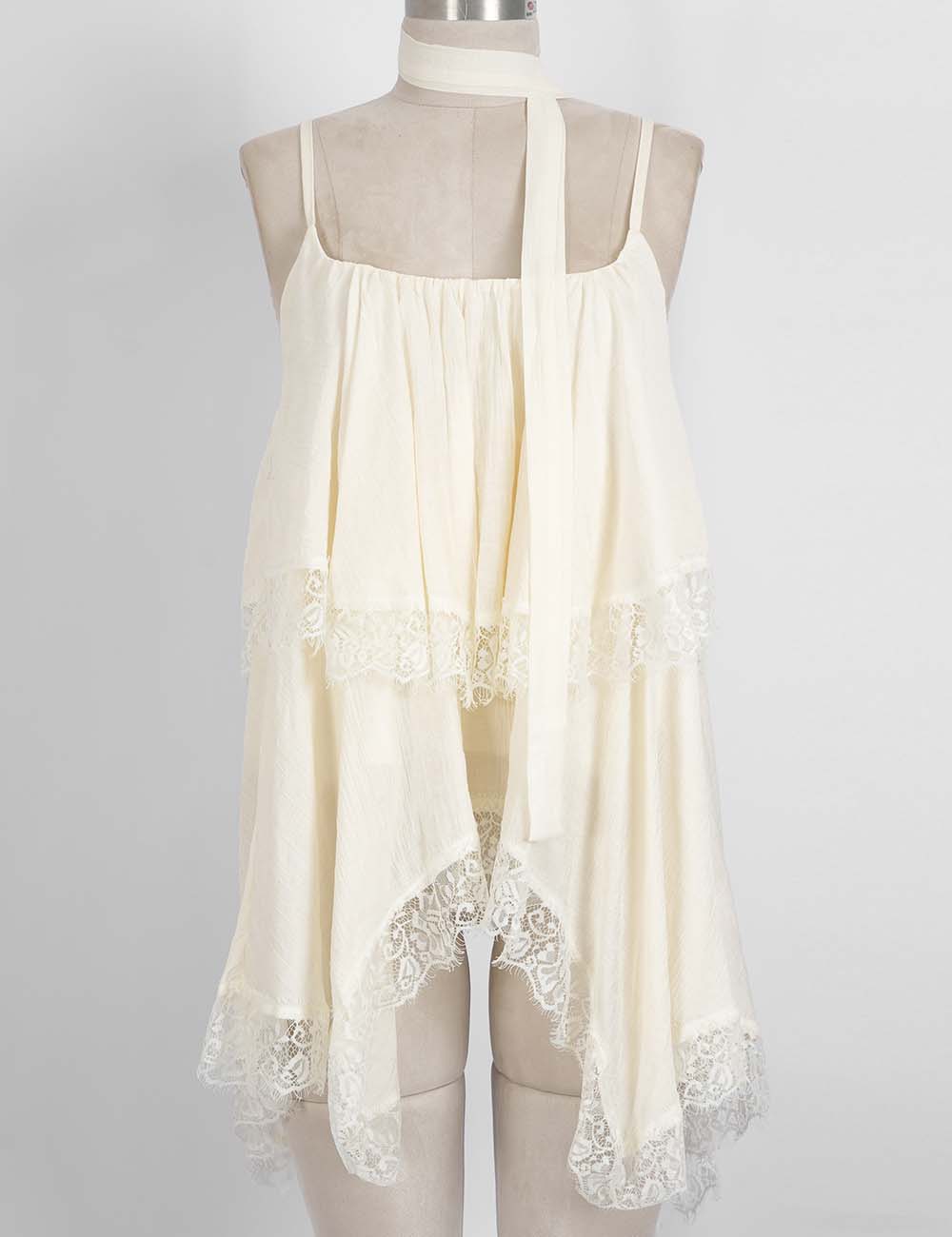 Ladies Lace Trim Irregular Layered Hem Cami Top