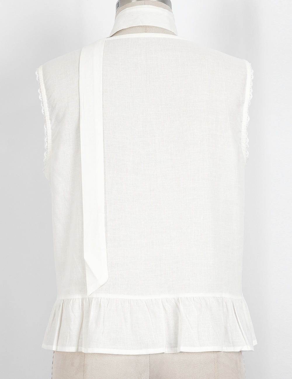 Ladies Scarf Neck Ruffle Hem Button Sleeveless Top