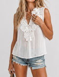 Ladies Floral Lace Applique V-Neck Sleeveless Top