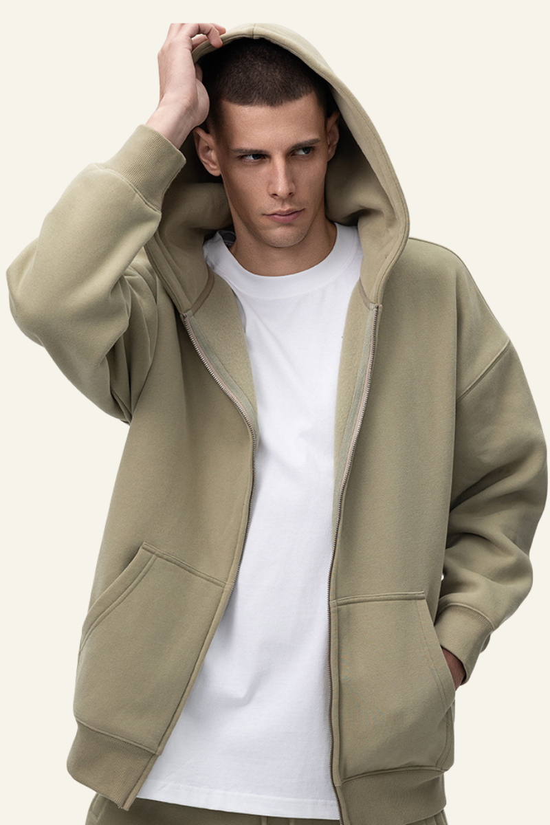 Men's Streetwear Fleece-lined  Full-Zipper Hooded Jaacket