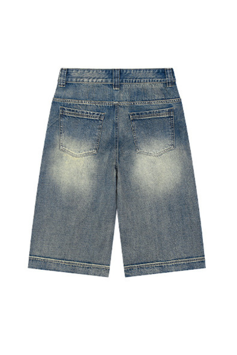 Men's Summer 385g Straight Distressed 7/8 Denim Pants