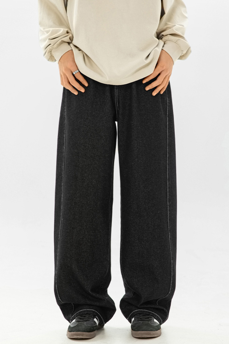 Men's Spring Panel Stitch Raw Denim Retro Straight Jeans