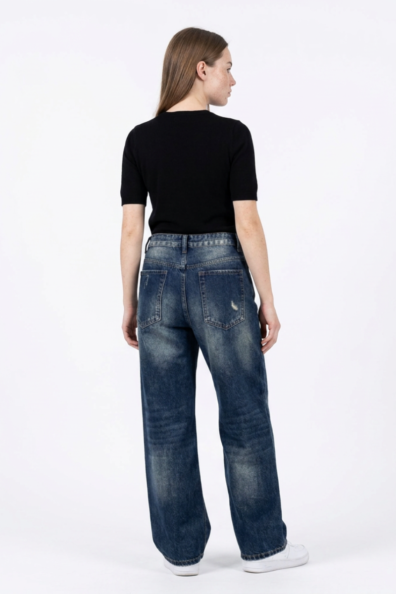 Women's Distressed High Waist Wide Leg Jeans