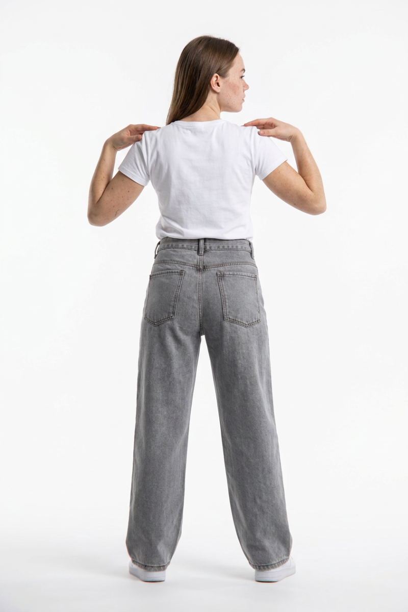 Women's Silver Gray Wash High Waist Wide Leg Jeans