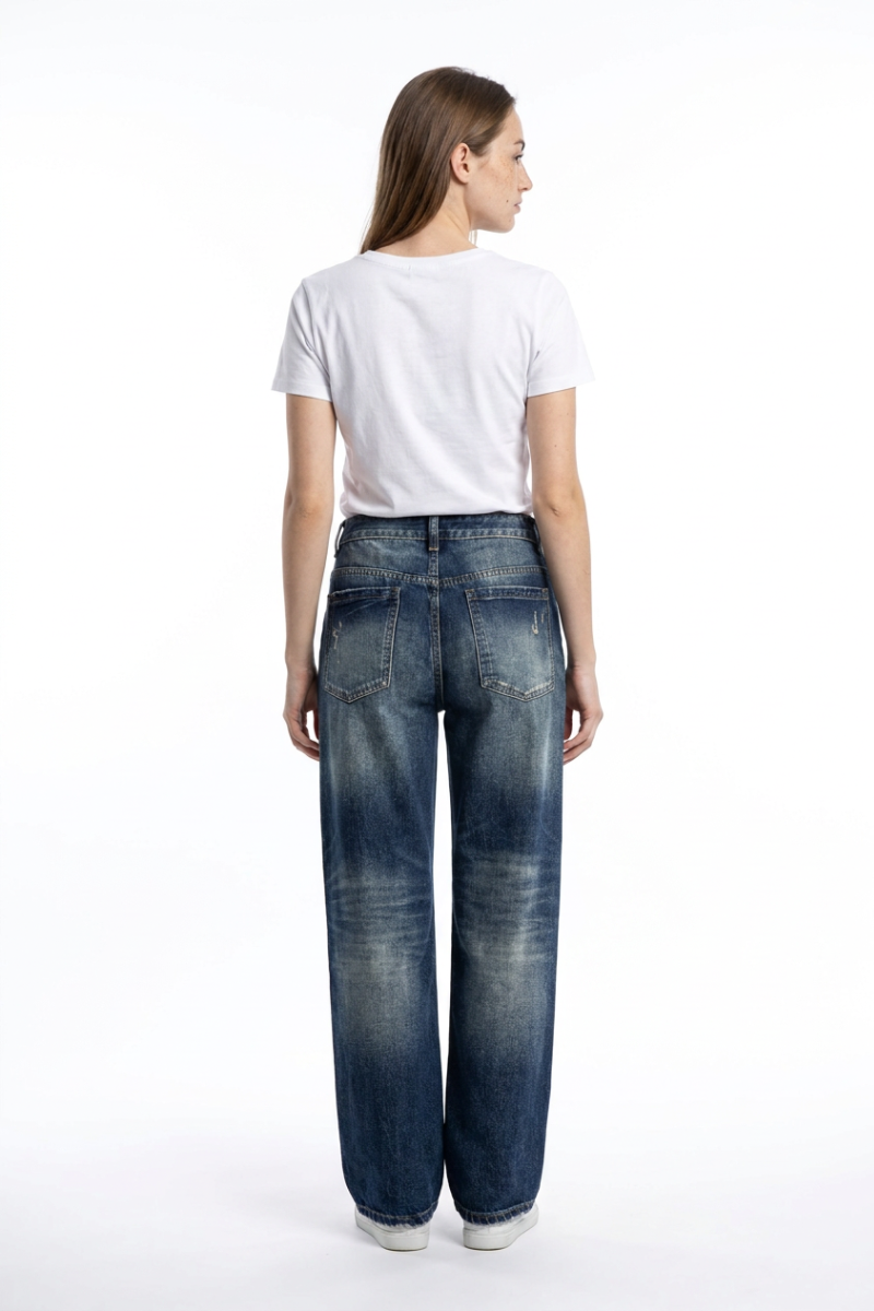 Women's Distressed High Waist Straight Leg Jeans