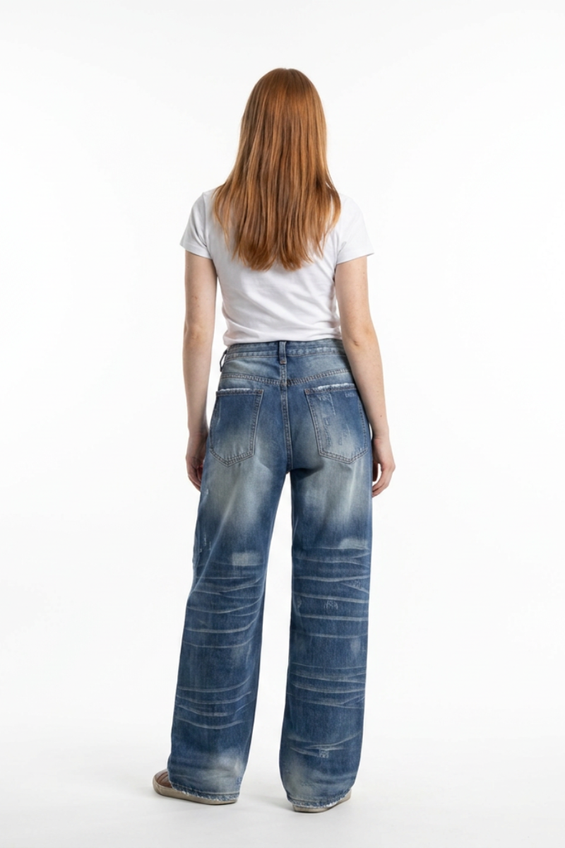 Women's Vintage Wash High Waist Straight Leg Jeans