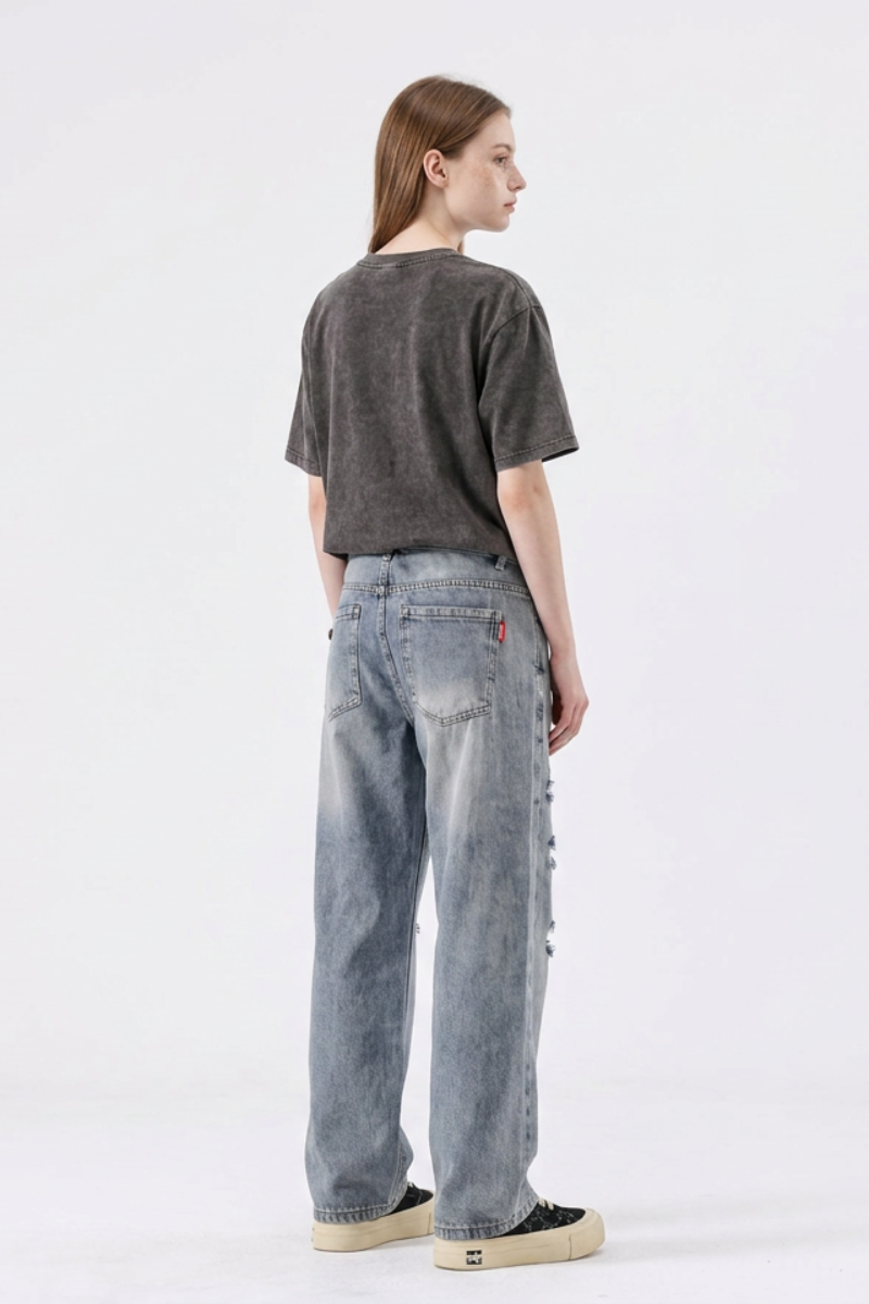 Women's High Waist Distressed Ripped Straight Jeans
