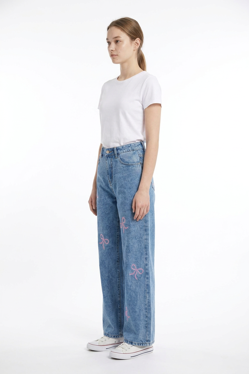 Women's High Waist Printed Wide Leg Jeans