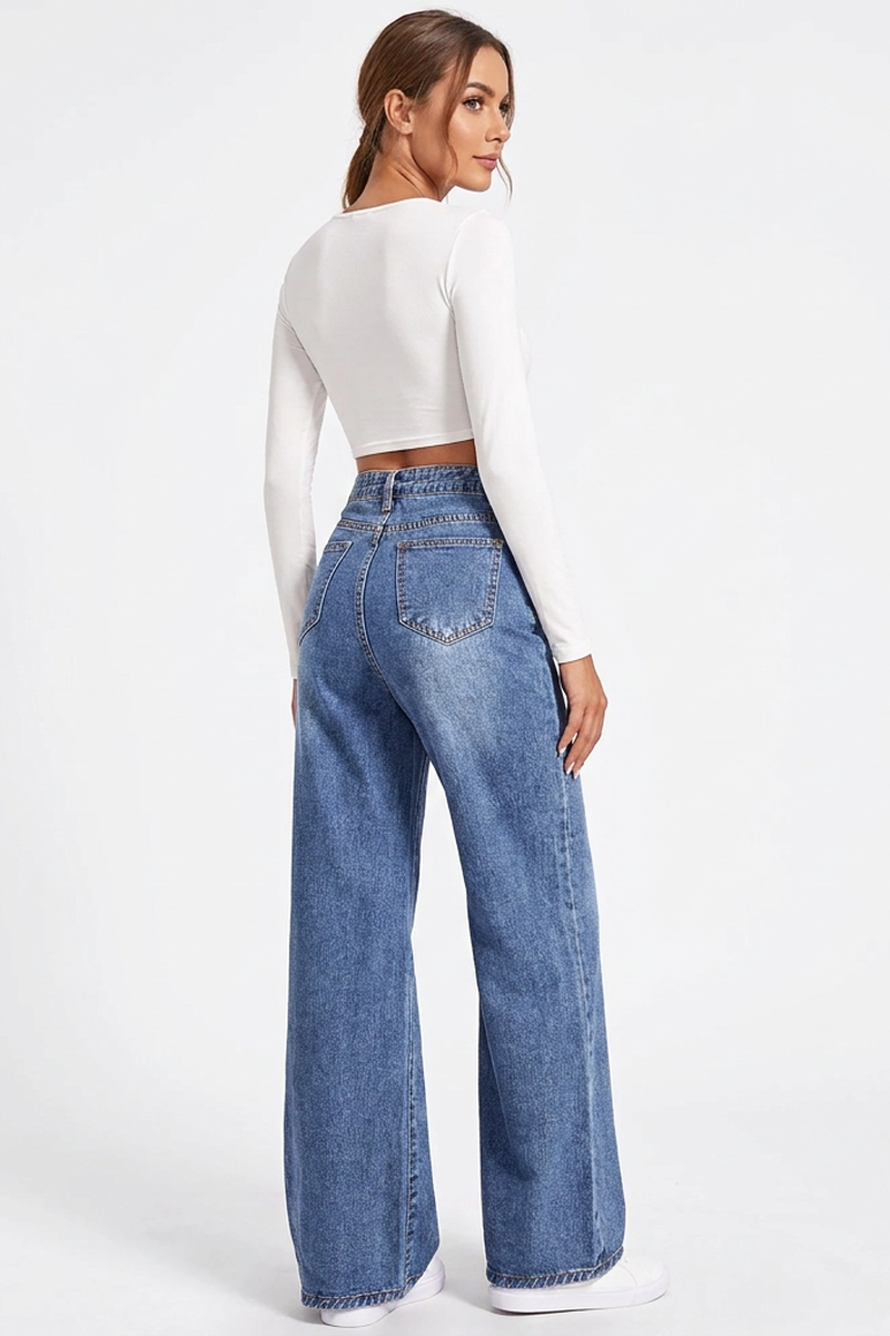 Women's Vintage Wash High Waist Wide Leg Jeans