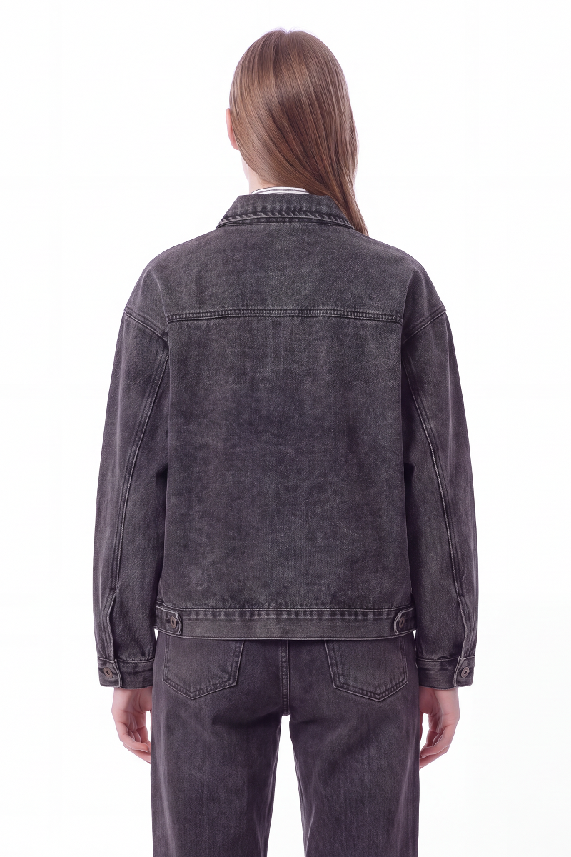 Women's Washed Black Grey Classic Denim Jacket