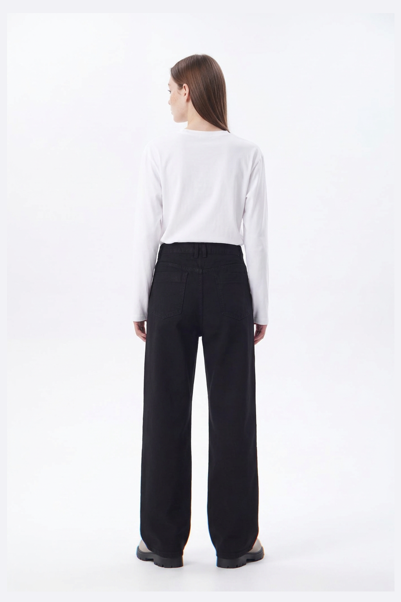 Women's High Waist Pure Black Wide Leg Jeans