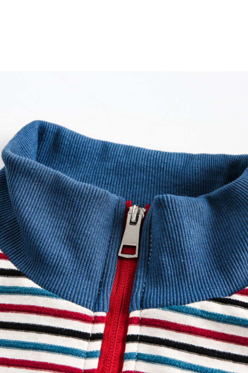 Men Fall Clothing Colorful Stripe Stand Collar Zip Jacket