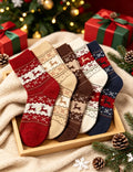 Ladies Christmas Reindeer Thickened Mid Calf Socks 5PCS Set