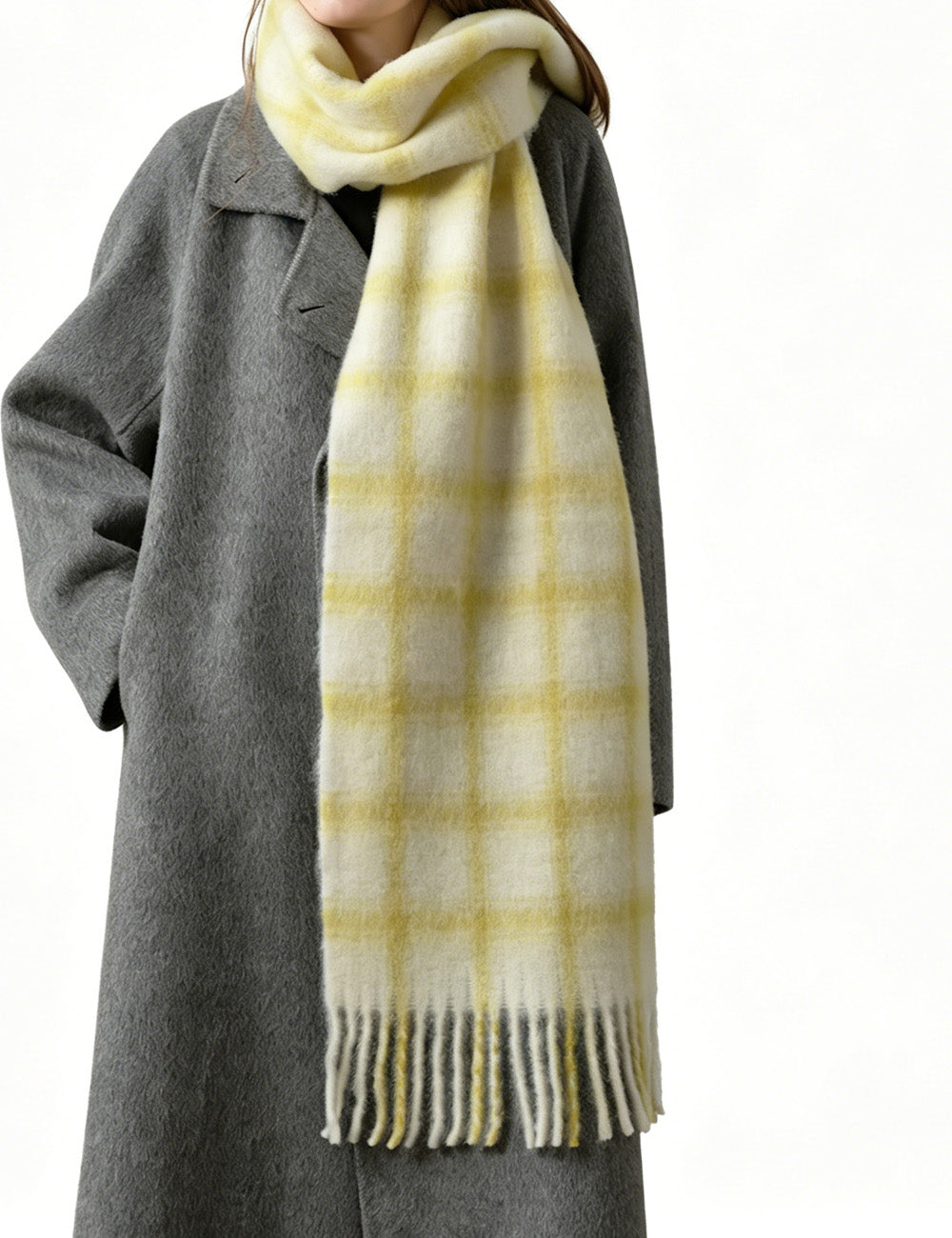 Ladies Plaid Fringe Long Neck Scarf