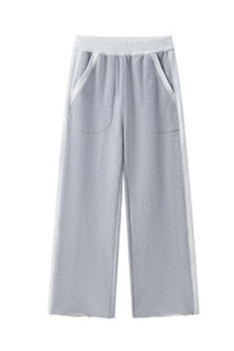 Women Fall Clothing 100% Wide Leg Raw Hem Pocket Sweatpants