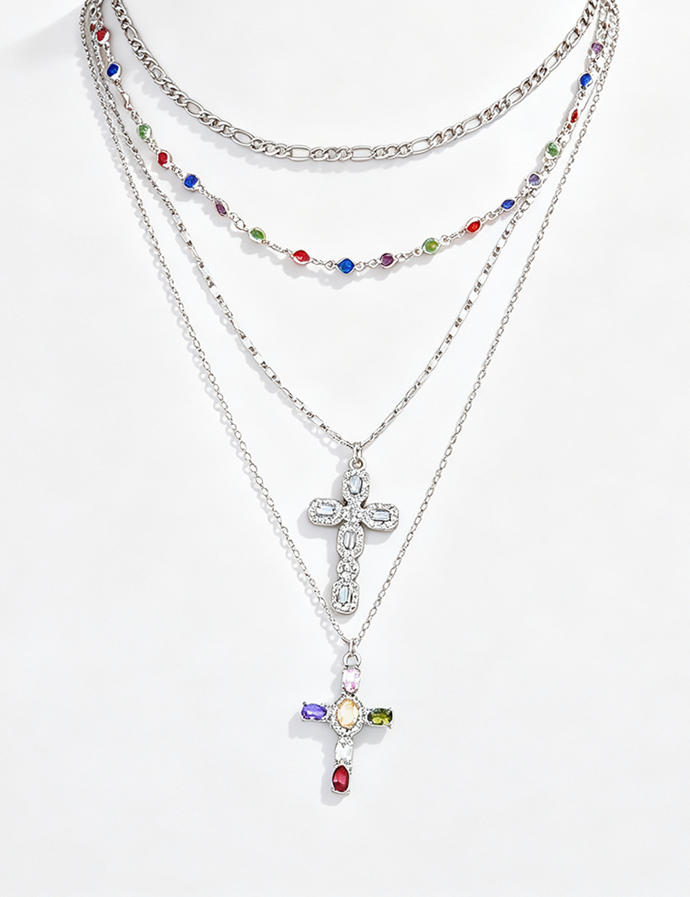 Ladies Multi-layer Cross Rhinestone Necklace