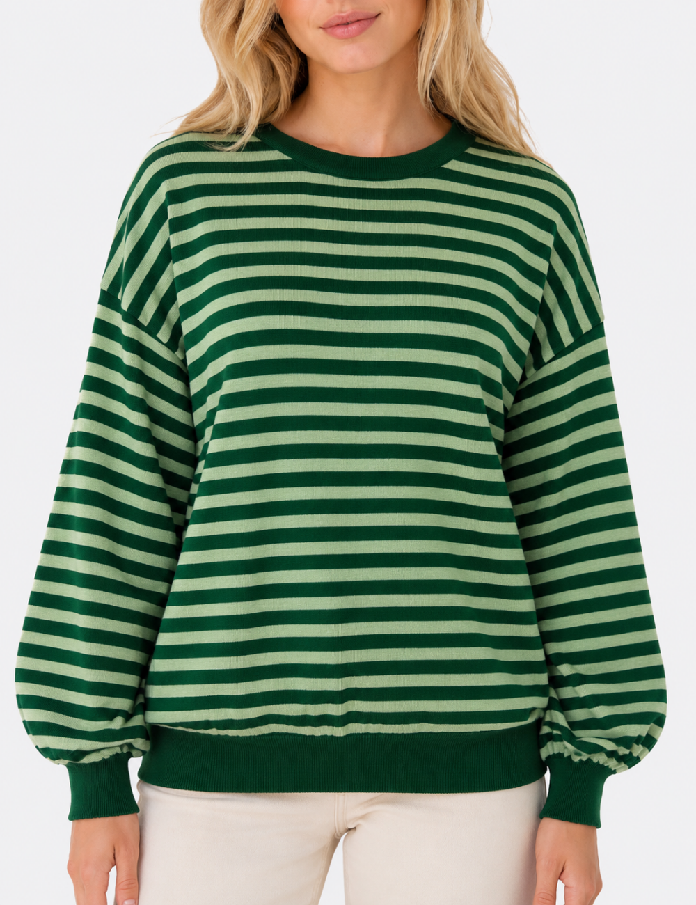 Ladies Stripe Back Cutout Long Sleeve Knit Sweater