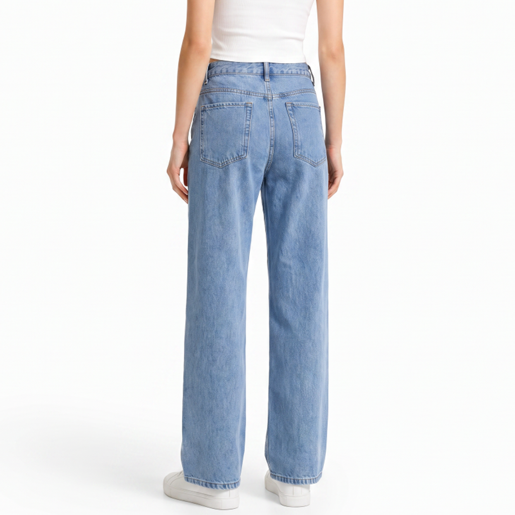 Women's High Waist Washed Straight Leg Jeans