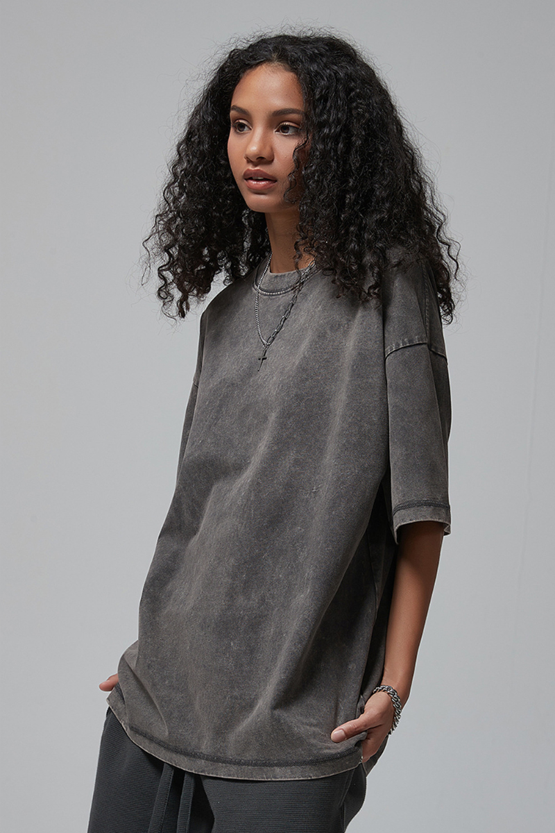 Women's Summer 275g Washed Batik Oversized Small Neck Tee