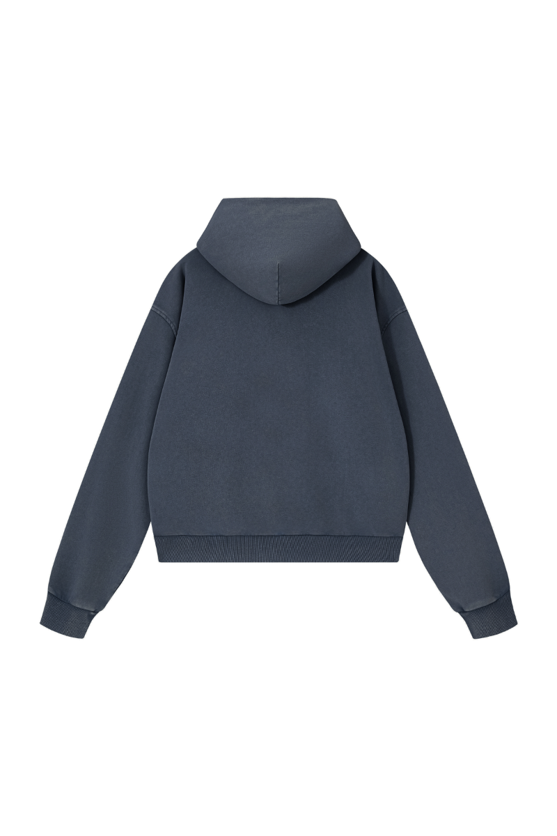 Unisex Fall Clothing Washed Vintage Boxy Double Zip Hoodie