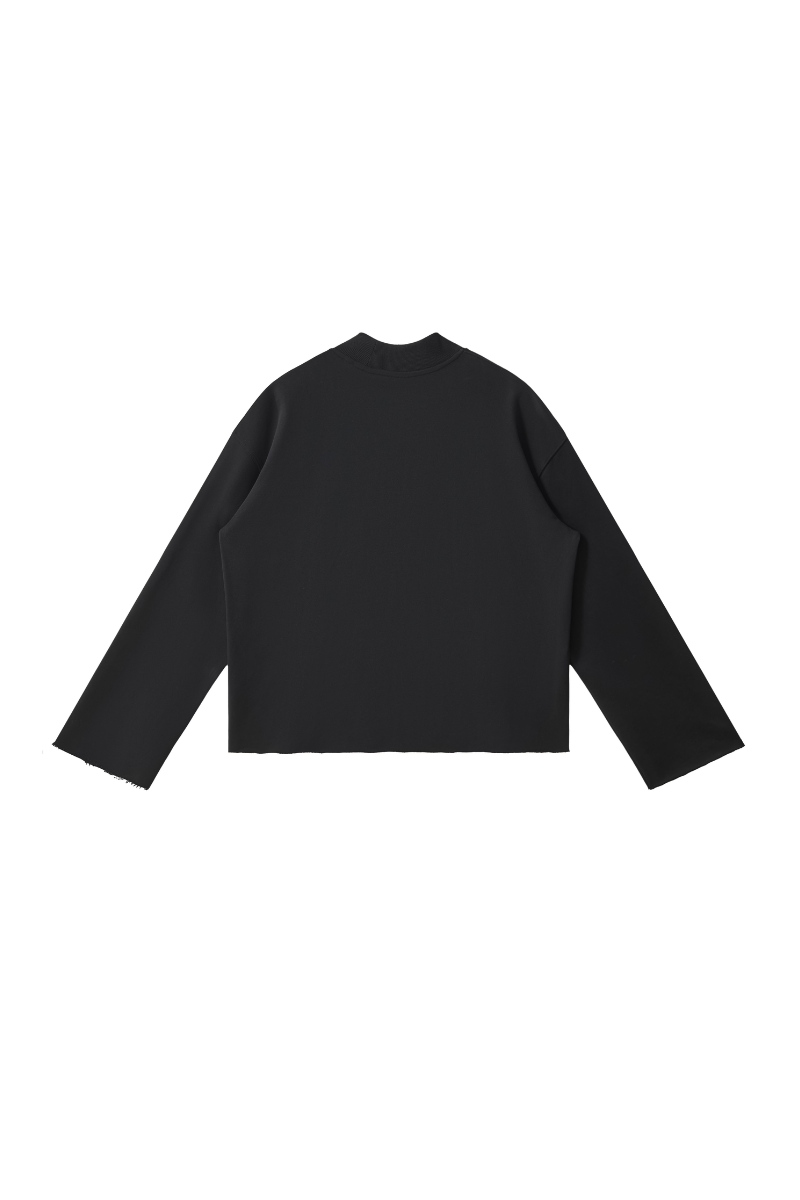 Unisex Fall Clothing Boxy Frayed Hem Mock Neck Long Top