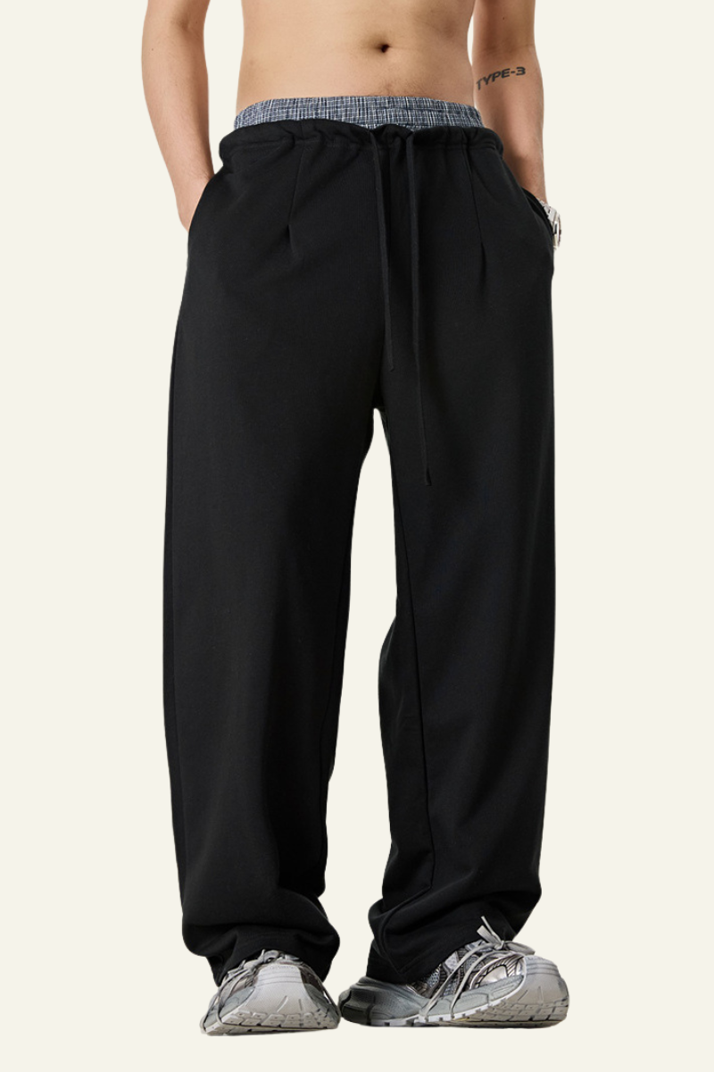Men's Streetwear Double-Waistband Straight Leg pants.