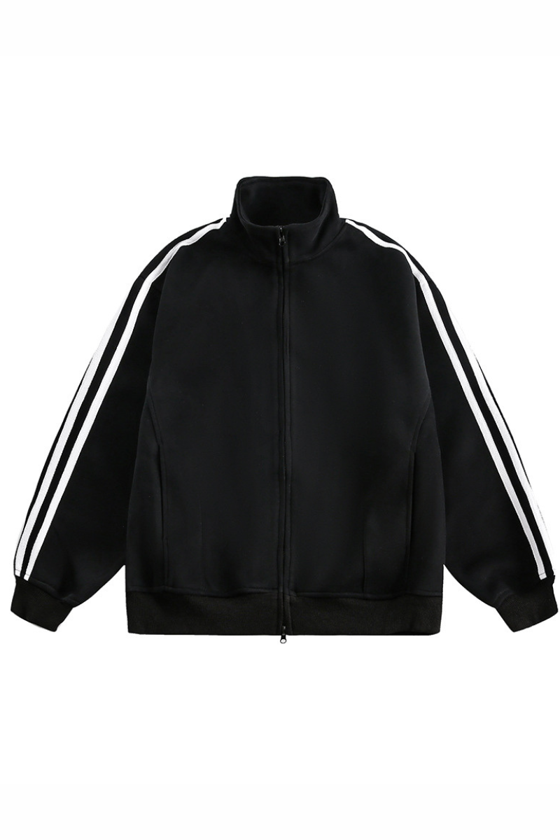 Unisex American Retro 3-Stripe Zip Hoodie - Oversized