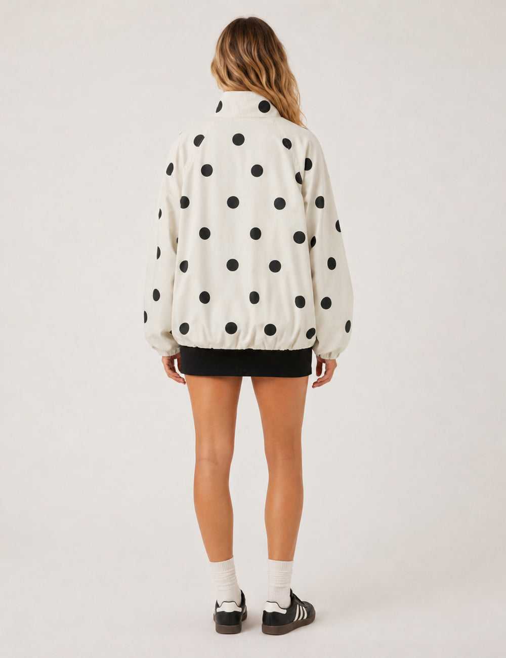 Ladies Casual Polka Dot Stand Collar Crop Jacket