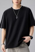 Men's Summer Loose Crewneck Drop Shoulder Side Webbing Tee