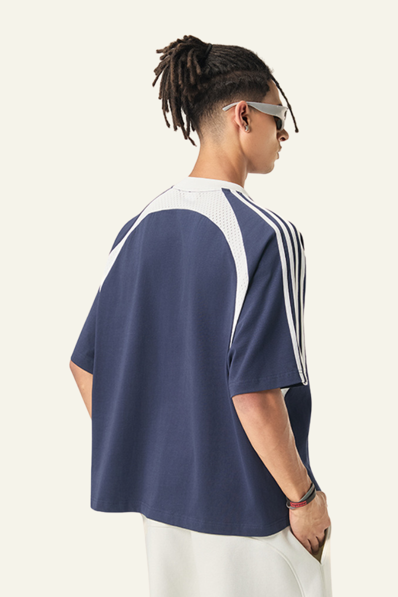 Men's  Cotton Side Striped Color Block Streetwear T-shirt.