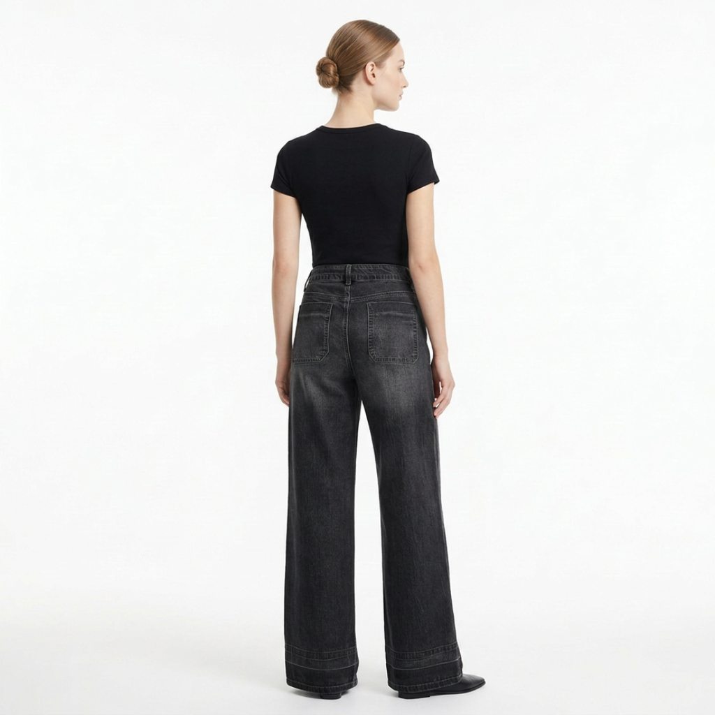 Women's Vintage Wash High Waist Wide Leg Jeans