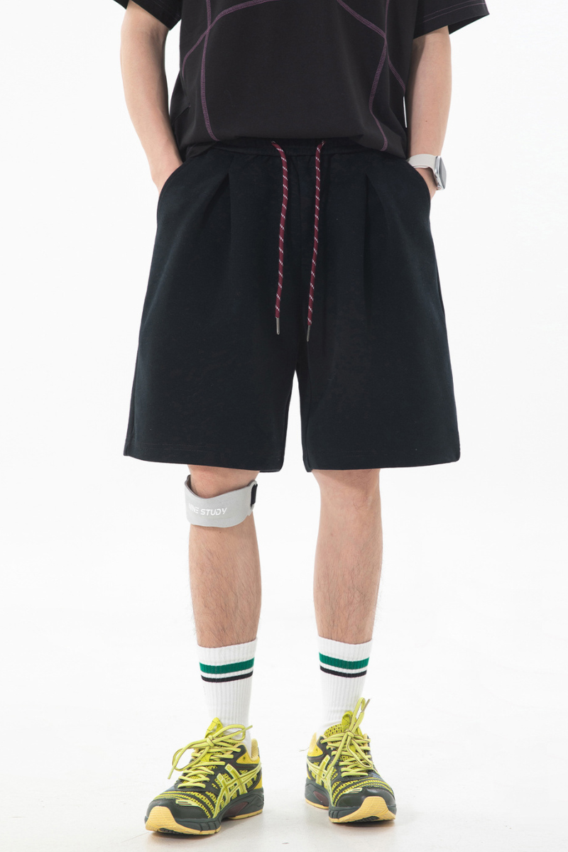 Men's Summer Pleated Drawstring Colorblock Sweat Shorts