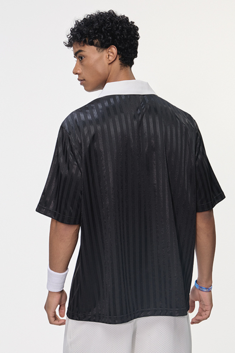 Men's Polyester Loose Fit V-Neck Patch Stripe Tee