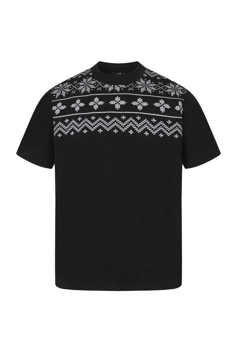 Men's Summer 320g Mock Neck Fair Isle Jacquard Vintage Tee